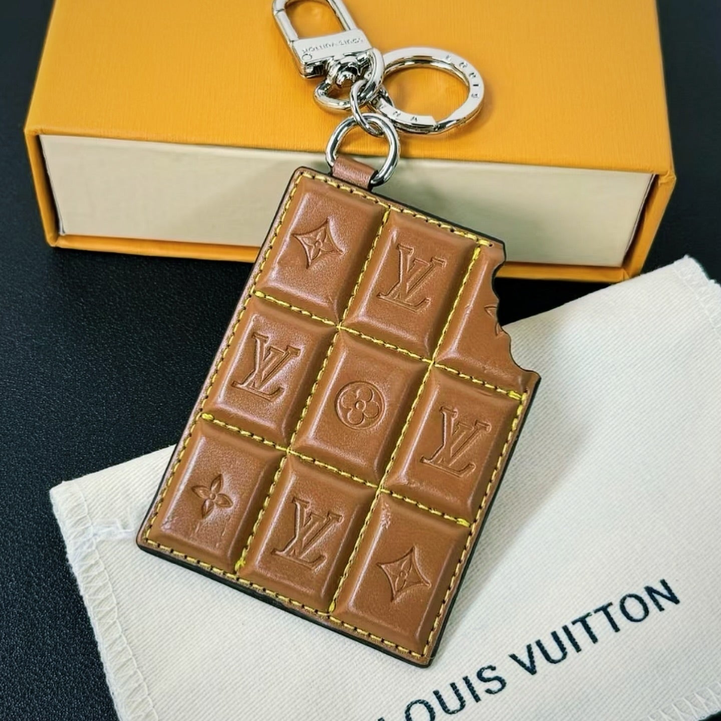 Louis Vuitton Damier Leather Chocolate Keychain | Luxury Designer Bag Charm & Car Key Holder
