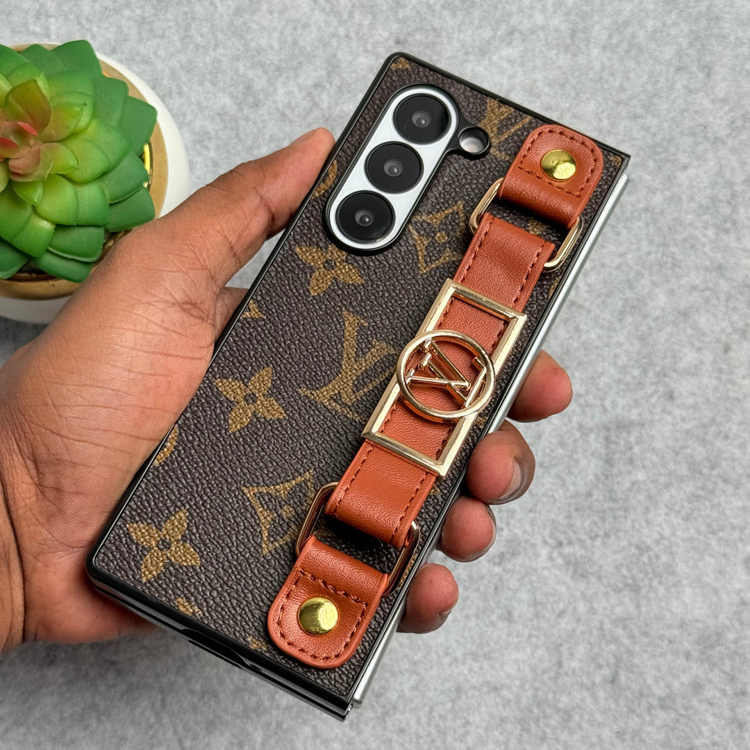 Louis Vuitton Monogram Samsung Galaxy Z Fold 7, Z Fold 6, Z Fold 5 Strap Holder Leather Case