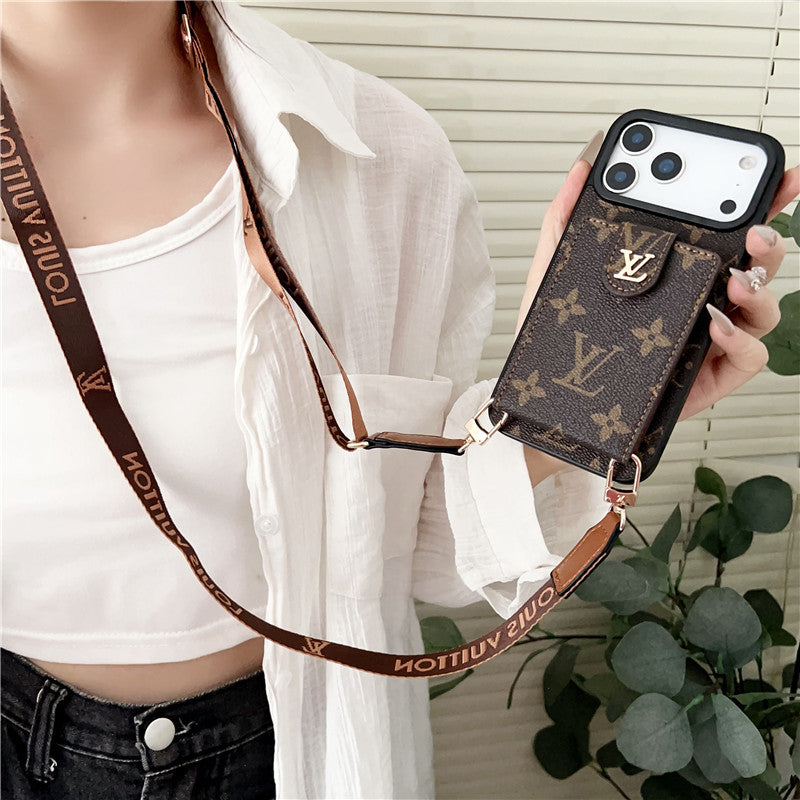 Louis Vuitton iPhone 18 Pro Crossbody Card Holder Case – Luxury Designer Cover