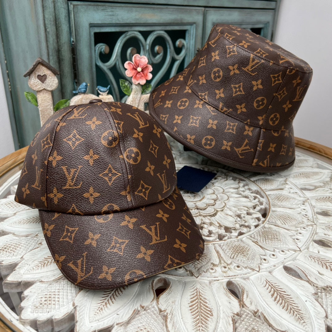 Luxury Louis Vuitton Monogram Bucket Hat & Cap Set