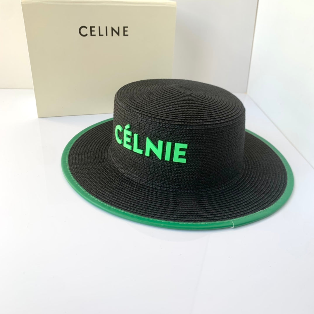 CELINE Flat Top Raffia Straw Hat | Luxury Designer Wide Brim Summer Hat
