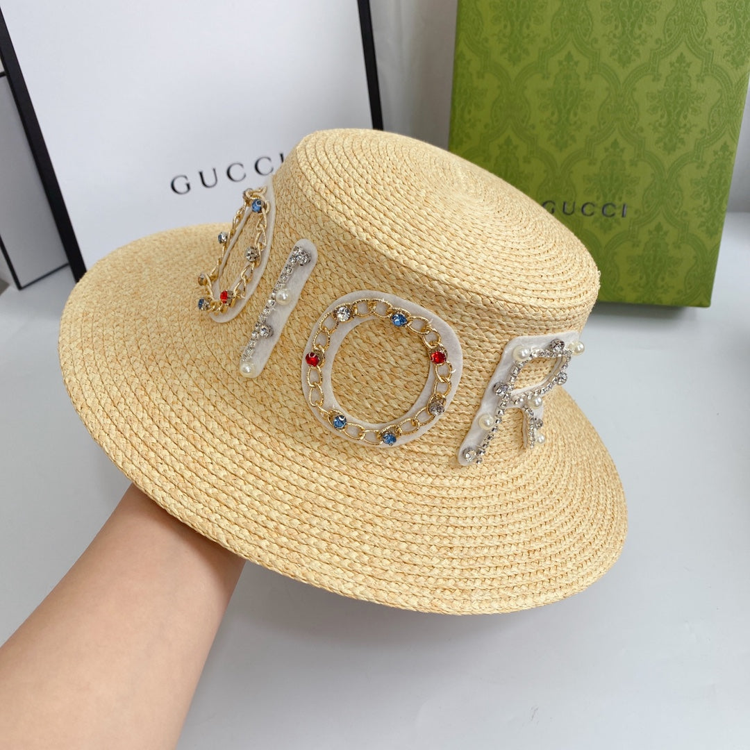 Dior Cannage Raffia Straw Sun Hat for Women | Luxury Designer Beach Hat