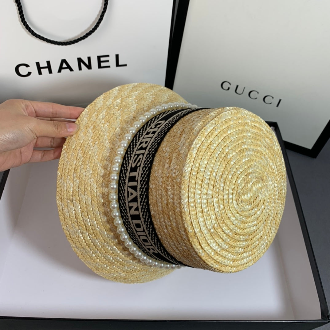 Dior Pearl Web Straw Bucket Hat