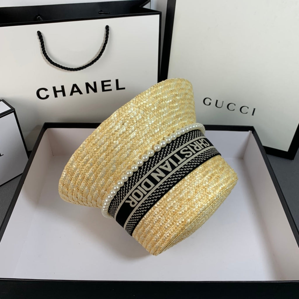 Dior Pearl Web Straw Bucket Hat