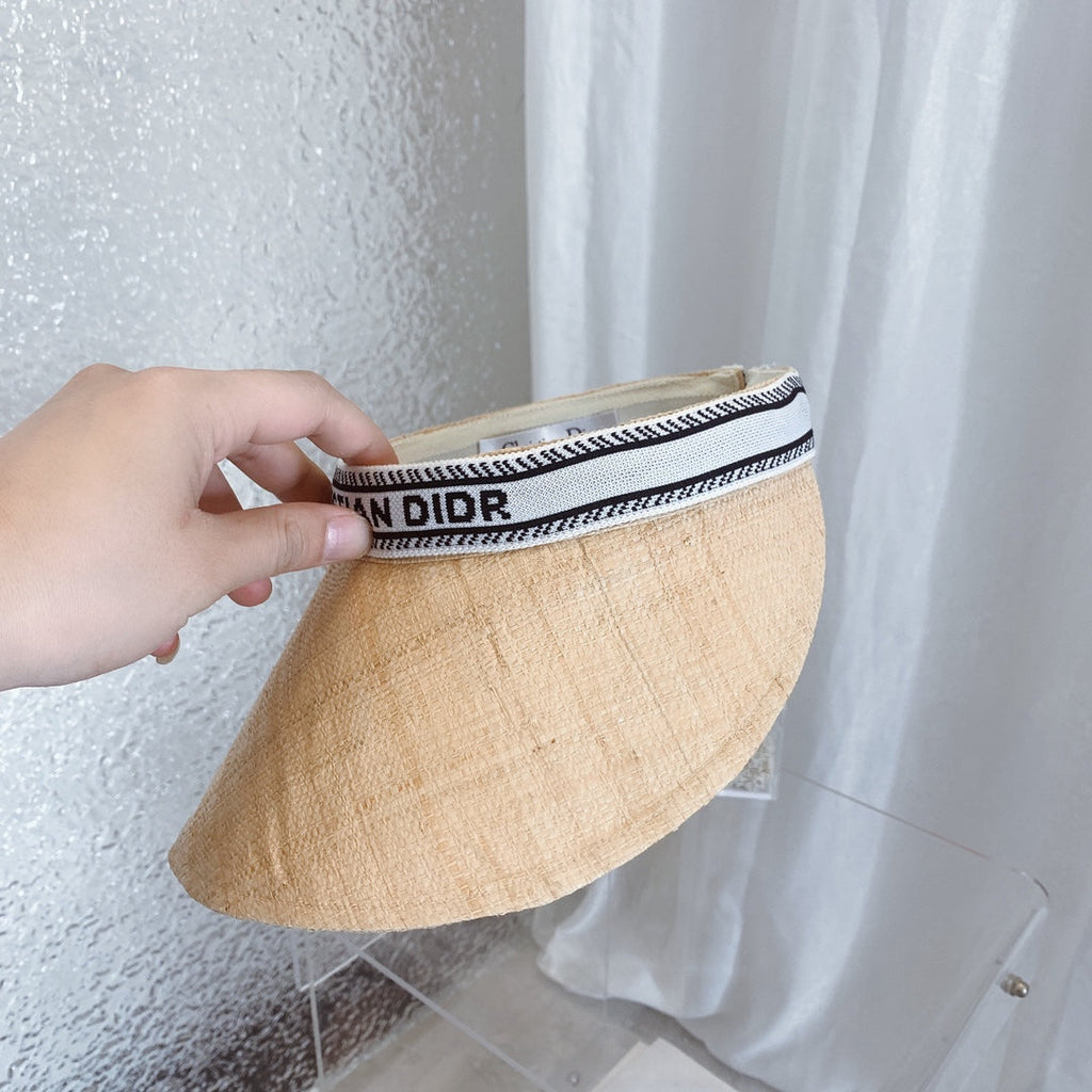 Dior Raffia Straw Sun Visor | Luxury Designer Wide Brim Beach Hat