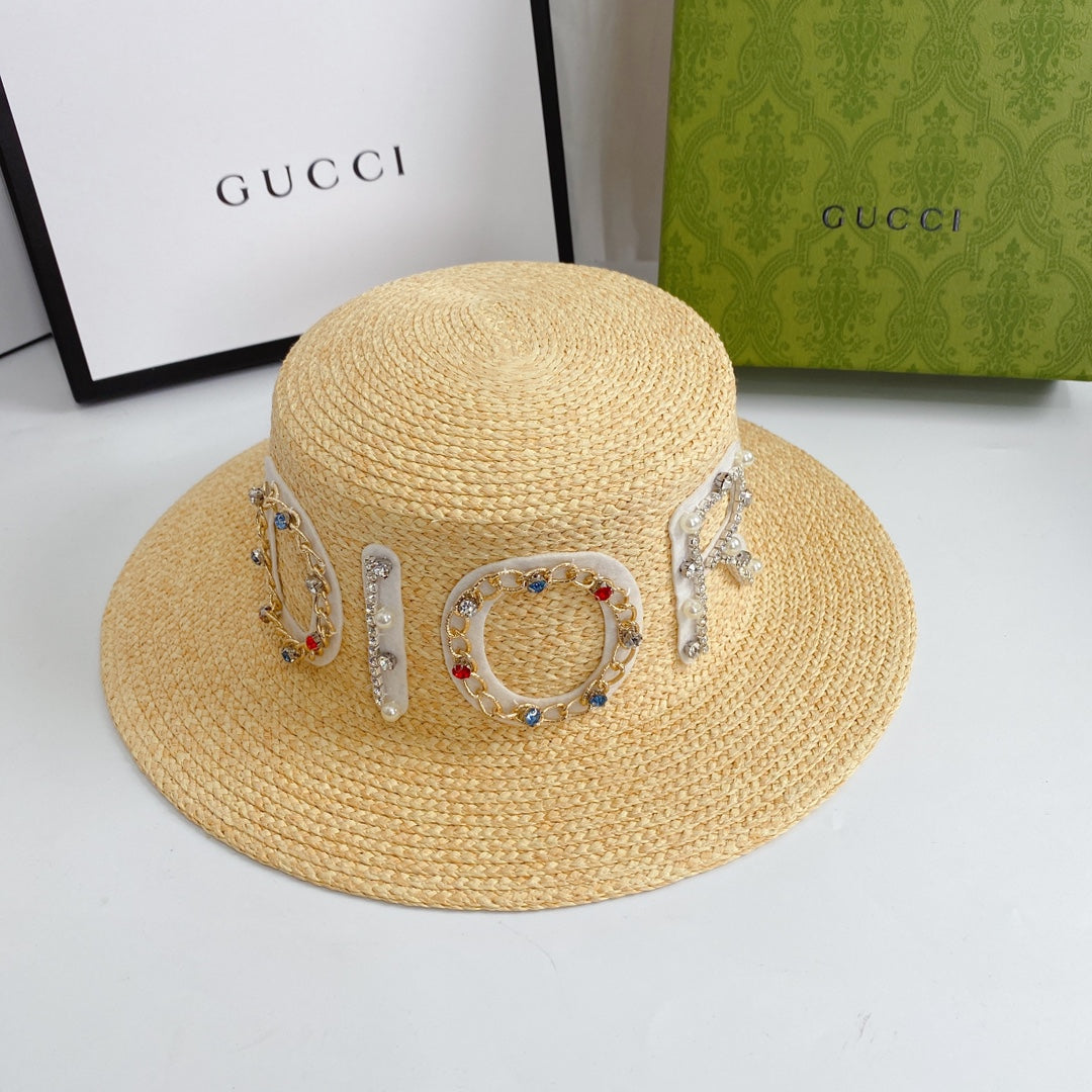 Dior Cannage Raffia Straw Sun Hat for Women | Luxury Designer Beach Hat