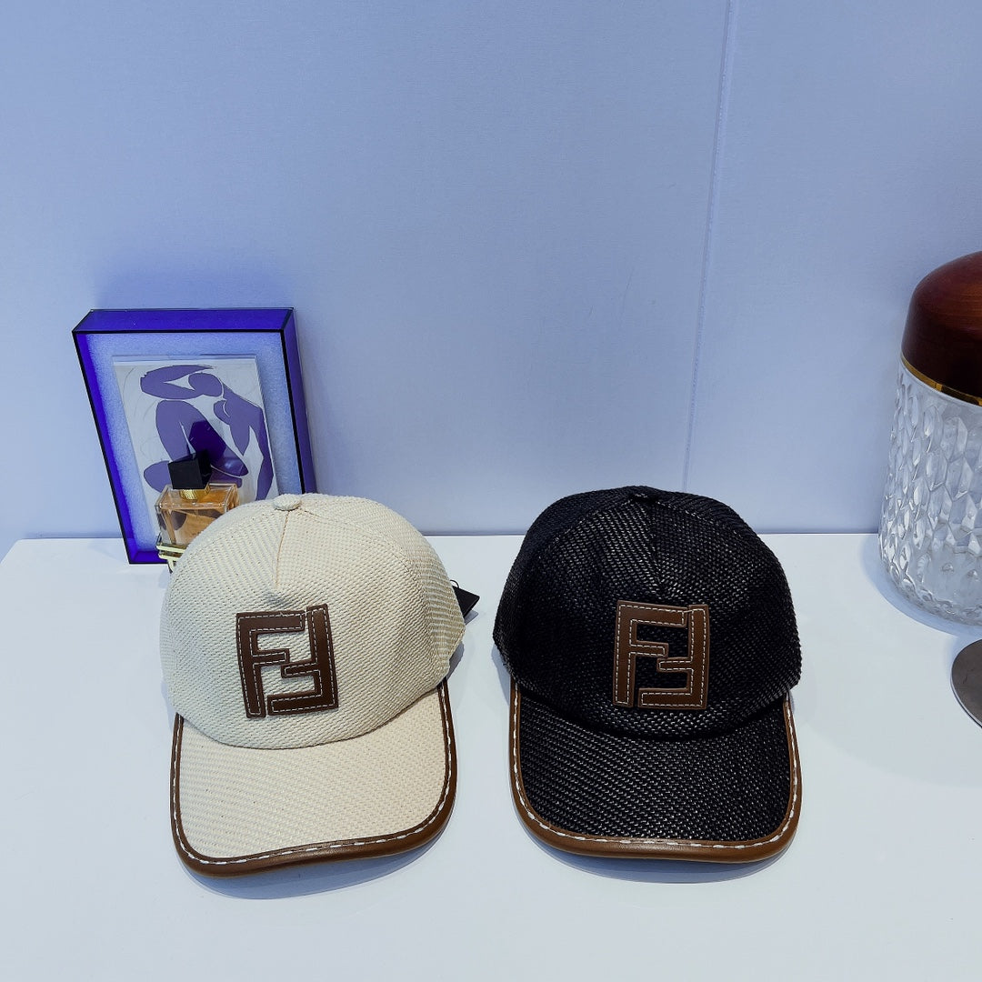 Fendi FF Leather Trim Baseball Cap