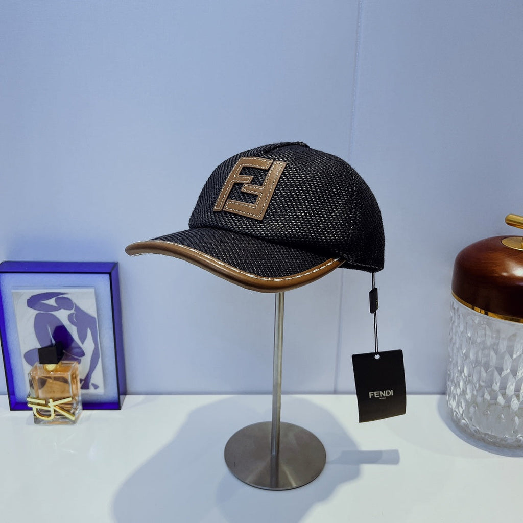 Fendi FF Leather Trim Baseball Cap