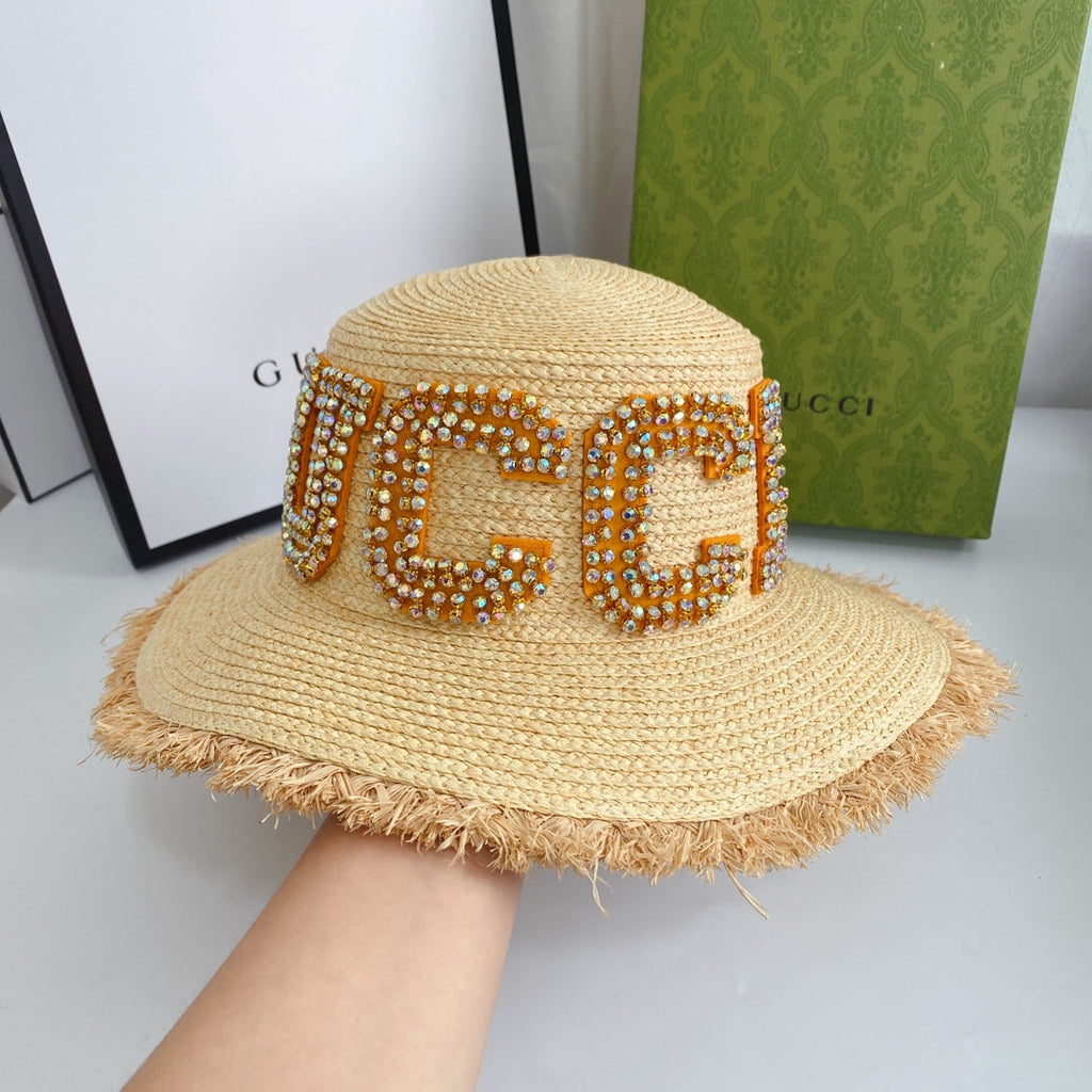 Gucci GG Raffia Frayed Edge Straw Sun Hat for Women | Luxury Designer Beach Hat