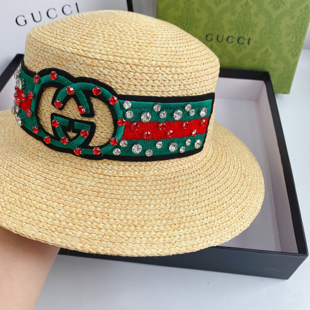Gucci Double G Woven Raffia Fabric Sun Hat for Women | Luxury Designer Beach Hat