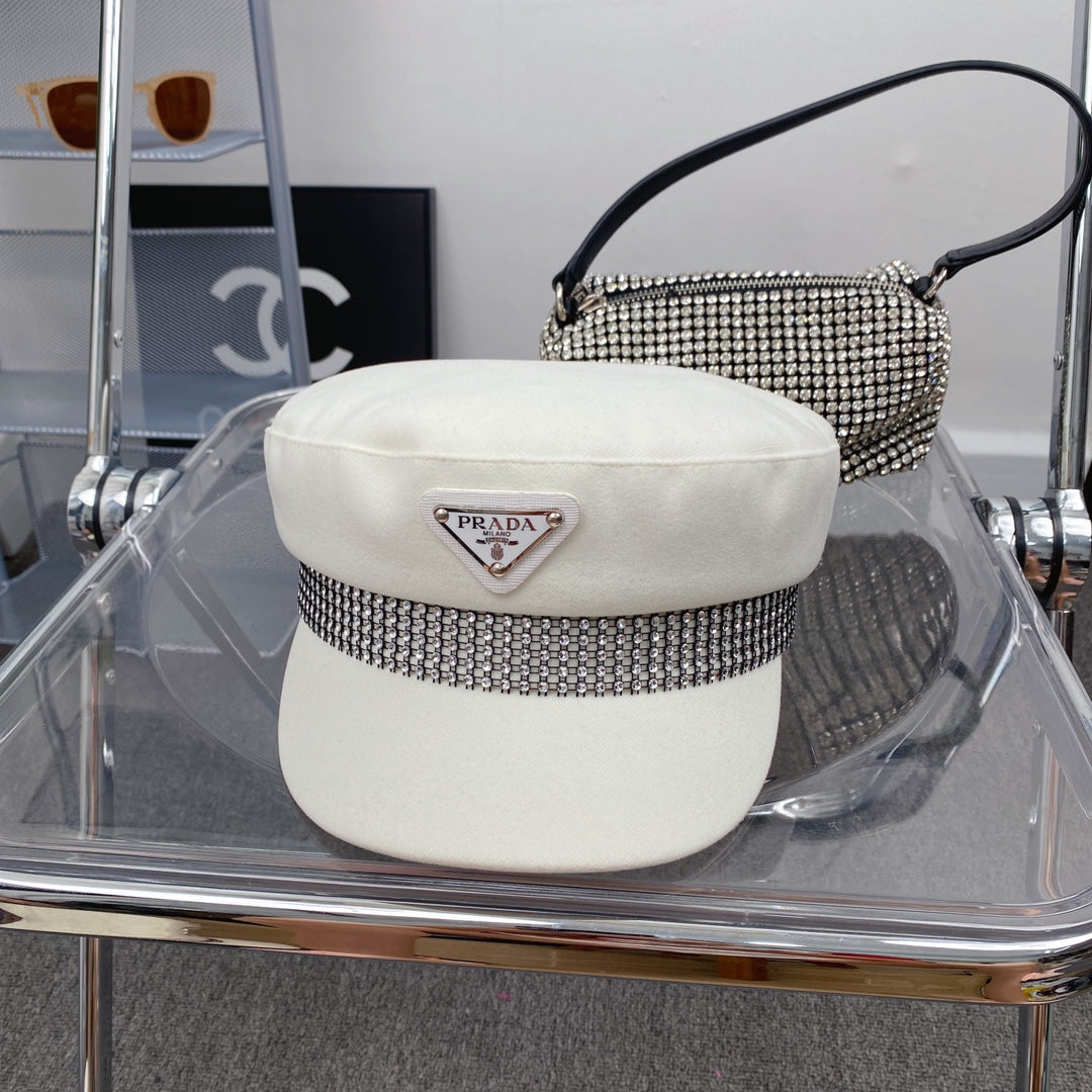 Prada Triangle Logo Cotton Beret | Luxury Designer French Hat