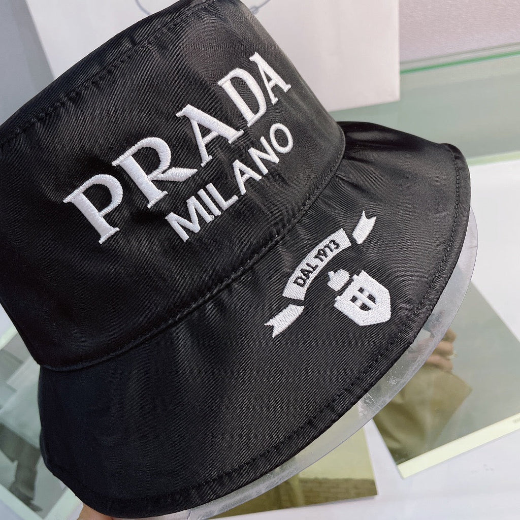 Prada Embroidered Bucket Hat | Luxury Designer Cotton Bucket Hat