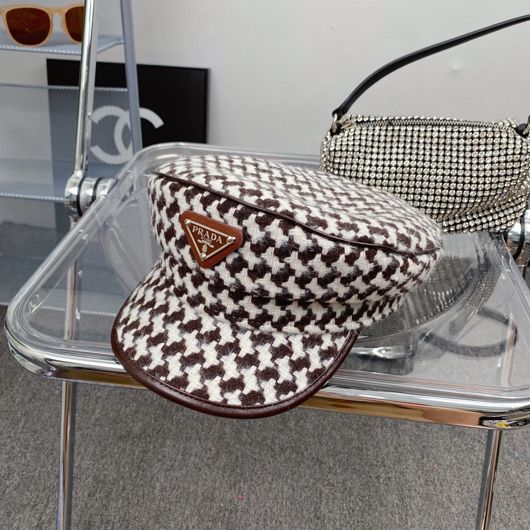 Prada Houndstooth Cotton Bucket Hat | Luxury Designer Checkered Sun Hat