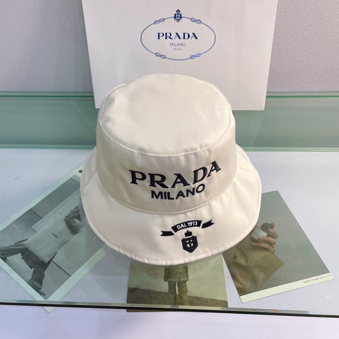Prada Embroidered Bucket Hat | Luxury Designer Cotton Bucket Hat