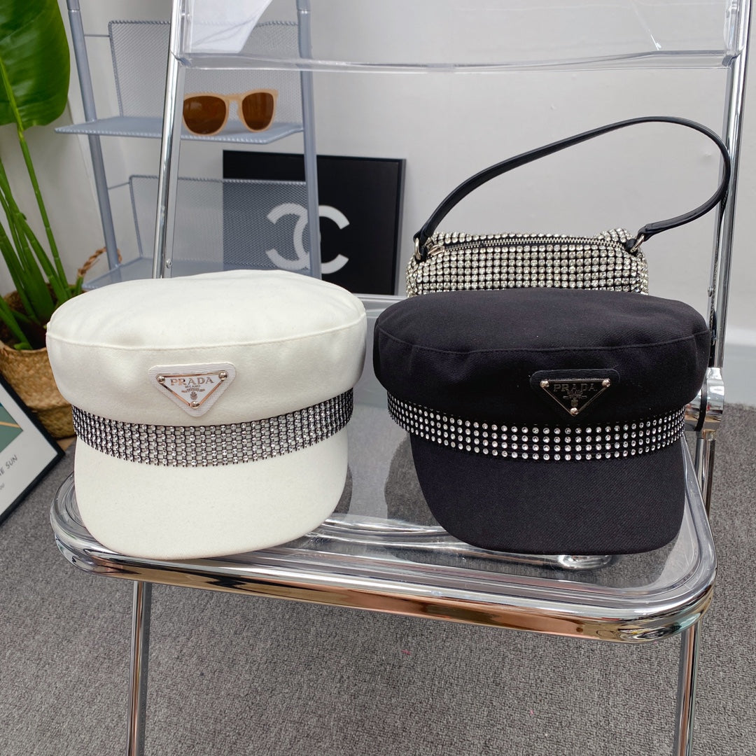 Prada Triangle Logo Cotton Beret | Luxury Designer French Hat