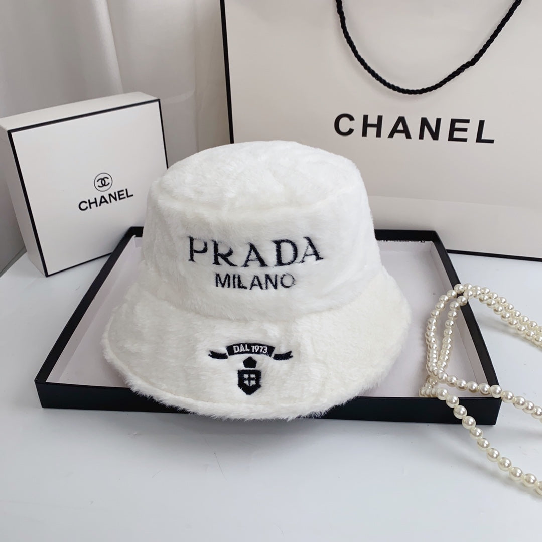 Prada Milano Plush Faux Fur Bucket Hat | Luxury Designer Winter Hat