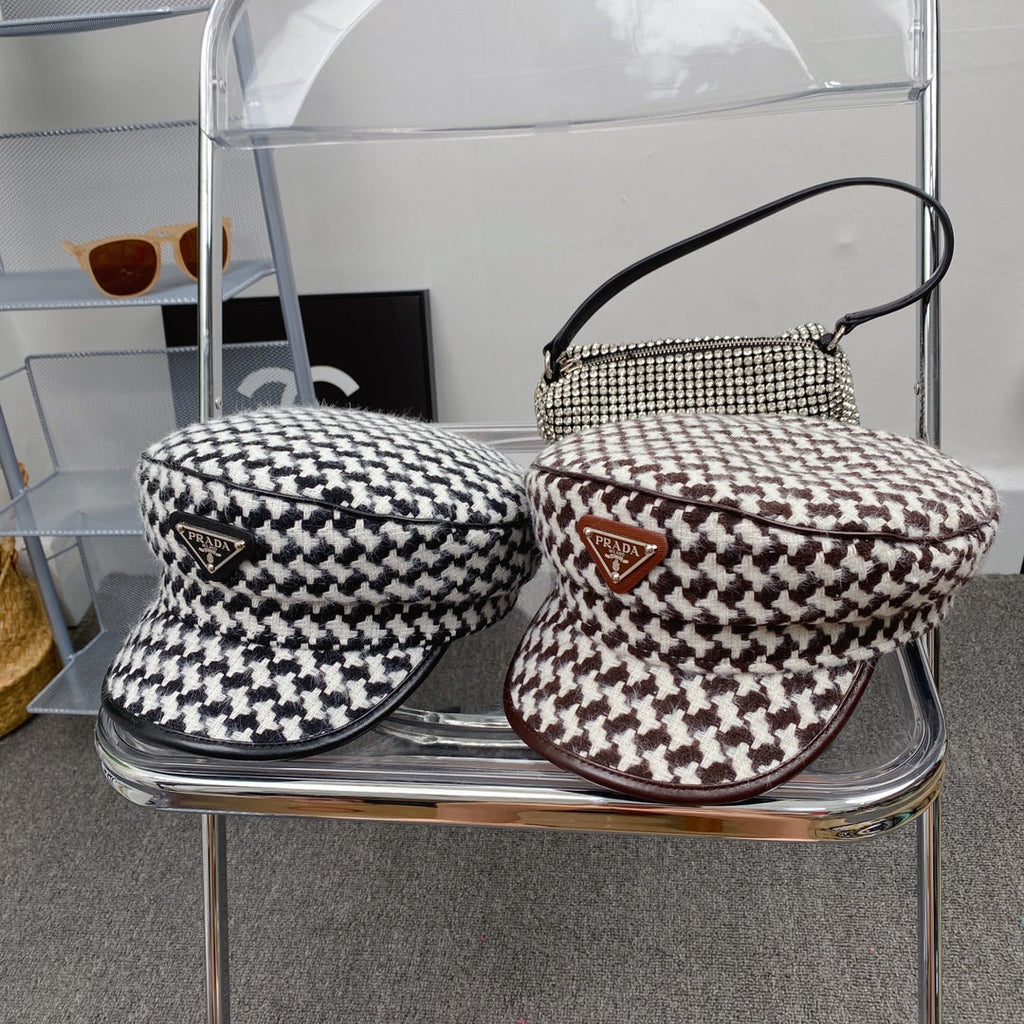 Prada Houndstooth Cotton Bucket Hat | Luxury Designer Checkered Sun Hat