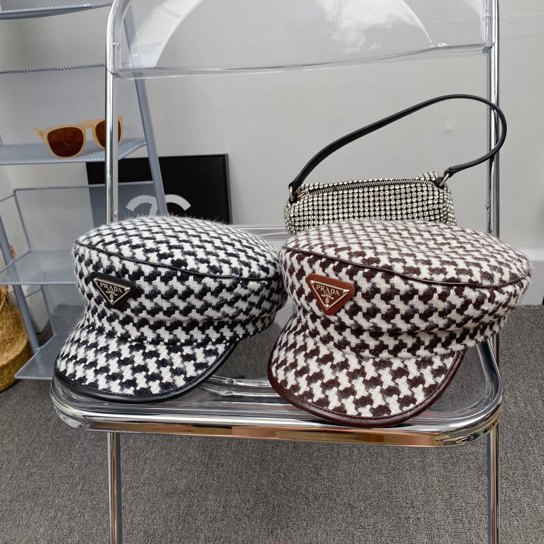 Prada Houndstooth Cotton Bucket Hat | Luxury Designer Checkered Sun Hat