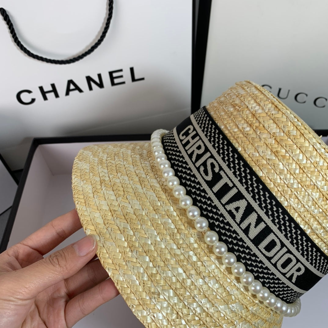 Dior Pearl Web Straw Bucket Hat