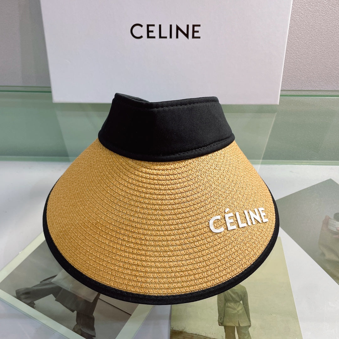 CELINE Raffia Straw Sun Visor | Luxury Designer Wide Brim Beach Hat