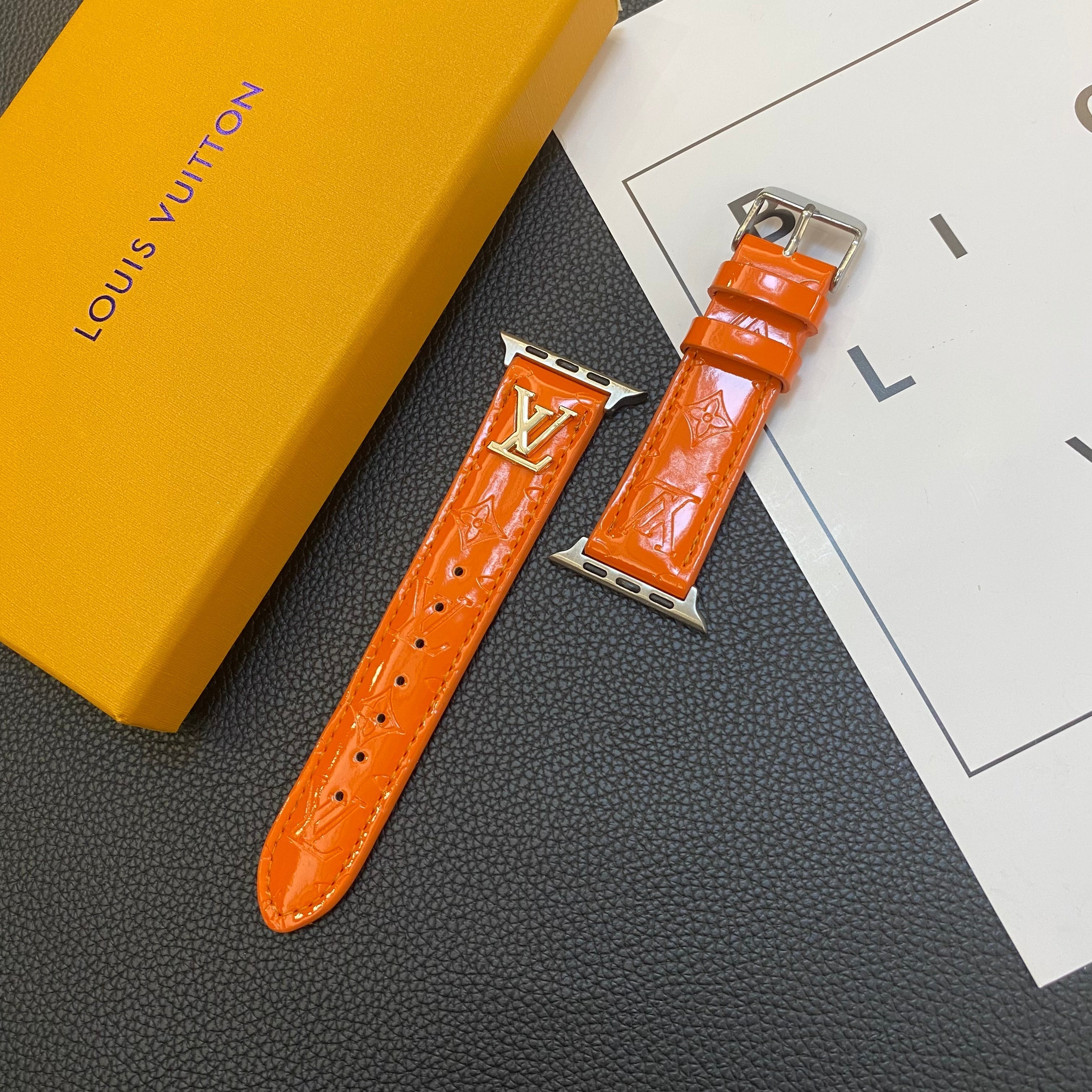 Luxury Louis Vuitton Apple Watch Band – Glossy Leather Strap for Apple Watch Ultra