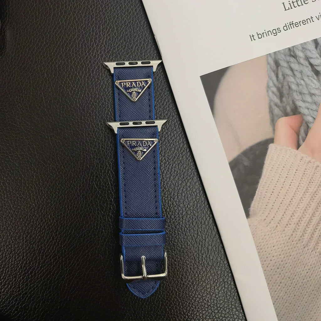 Luxury Prada Apple Watch Band – Triangle Leather Strap for Prada Apple Watch Ultra