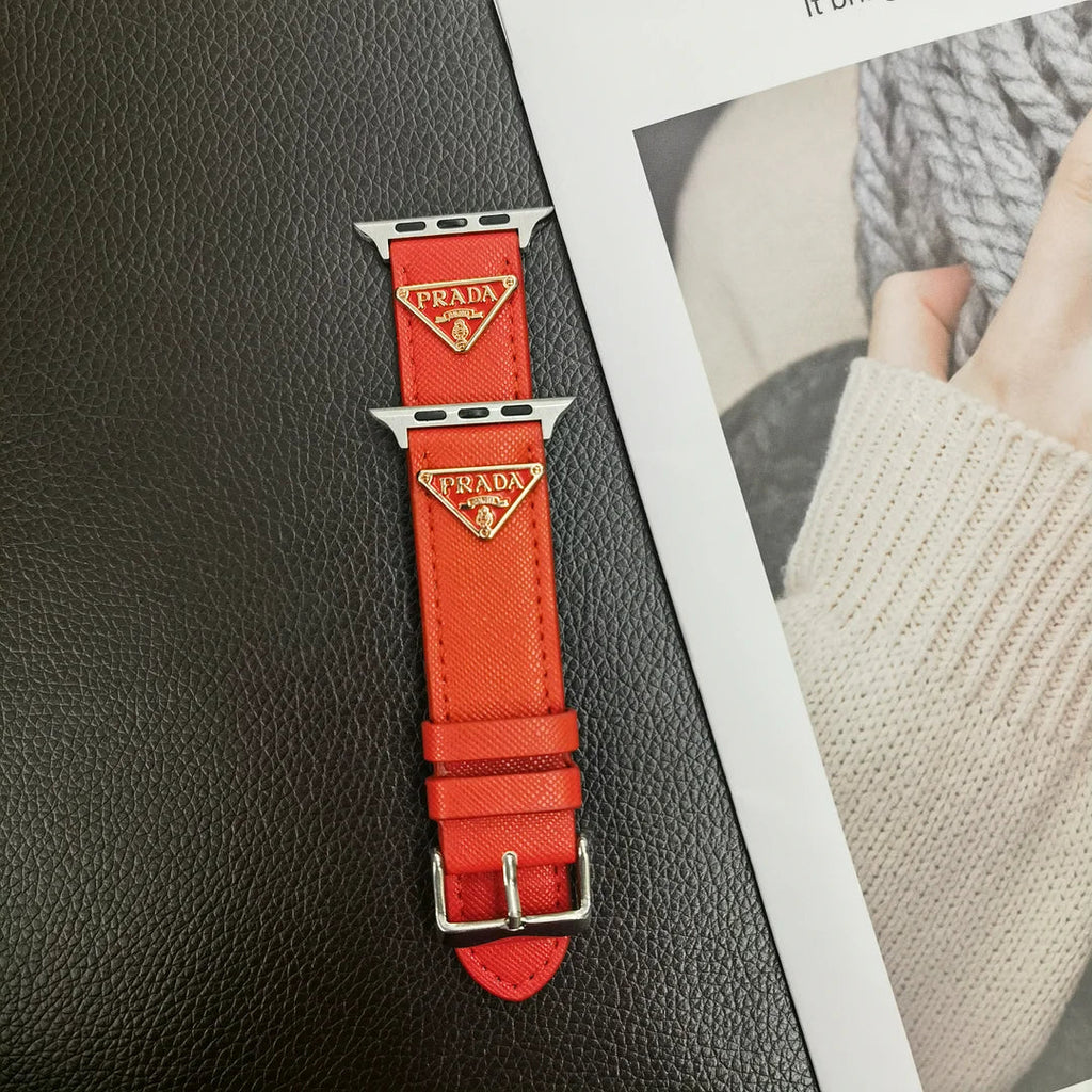 Luxury Prada Apple Watch Band – Triangle Leather Strap for Prada Apple Watch Ultra