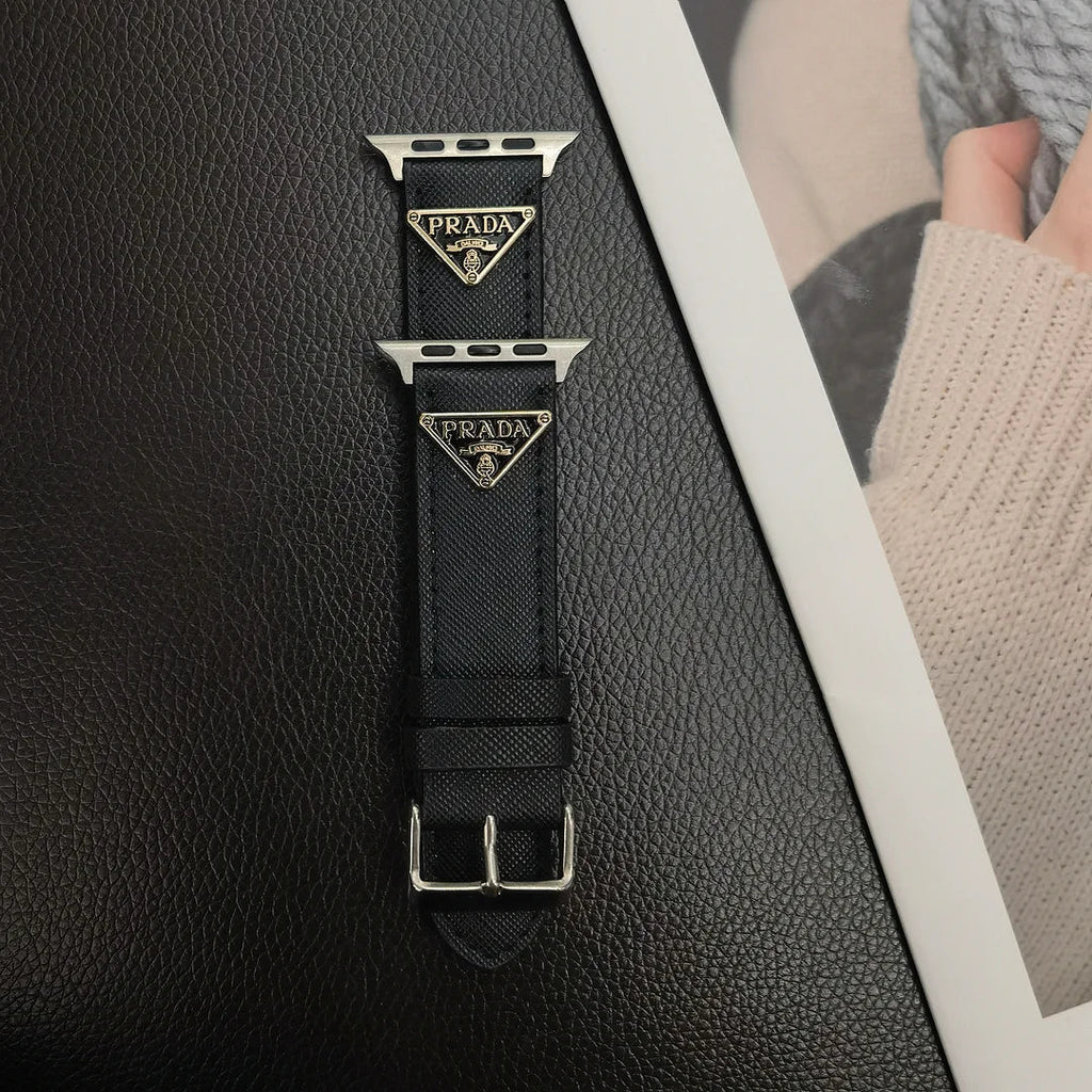 Luxury Prada Apple Watch Band – Triangle Leather Strap for Prada Apple Watch Ultra