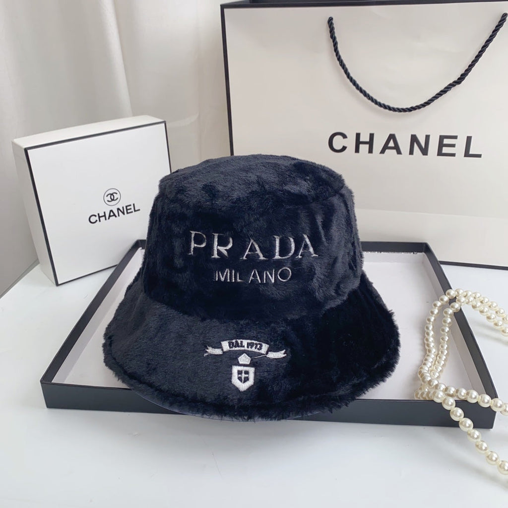 Prada Milano Plush Faux Fur Bucket Hat | Luxury Designer Winter Hat