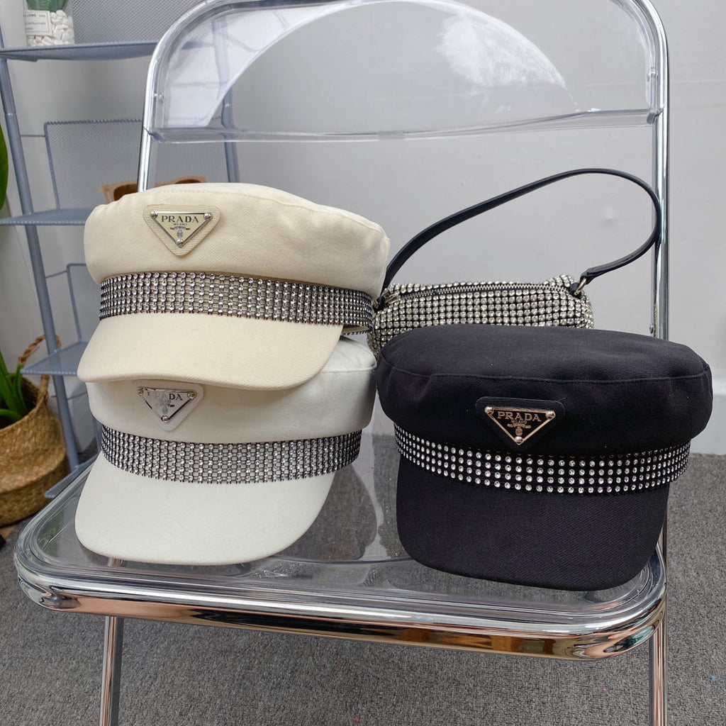 Prada Triangle Logo Cotton Beret | Luxury Designer French Hat