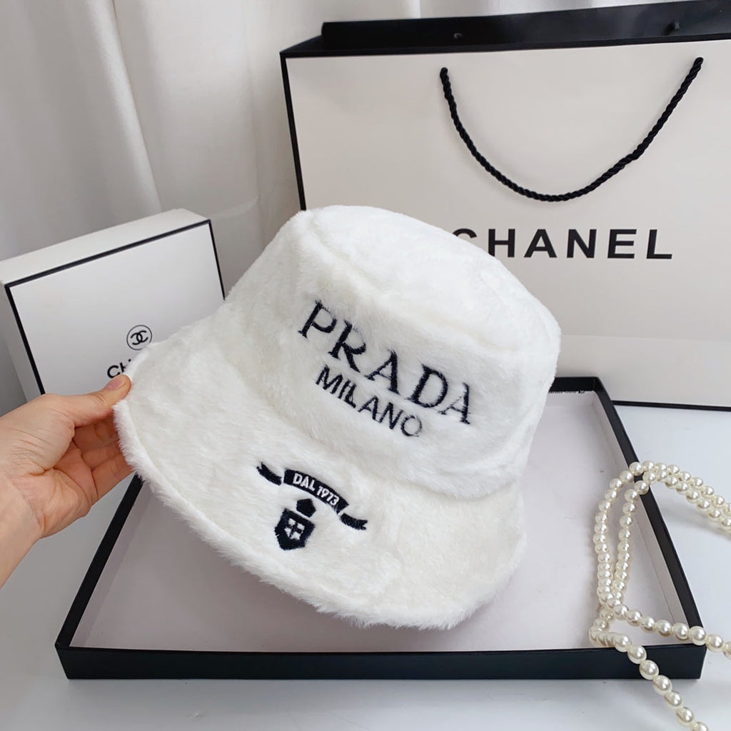 Prada Milano Plush Faux Fur Bucket Hat | Luxury Designer Winter Hat