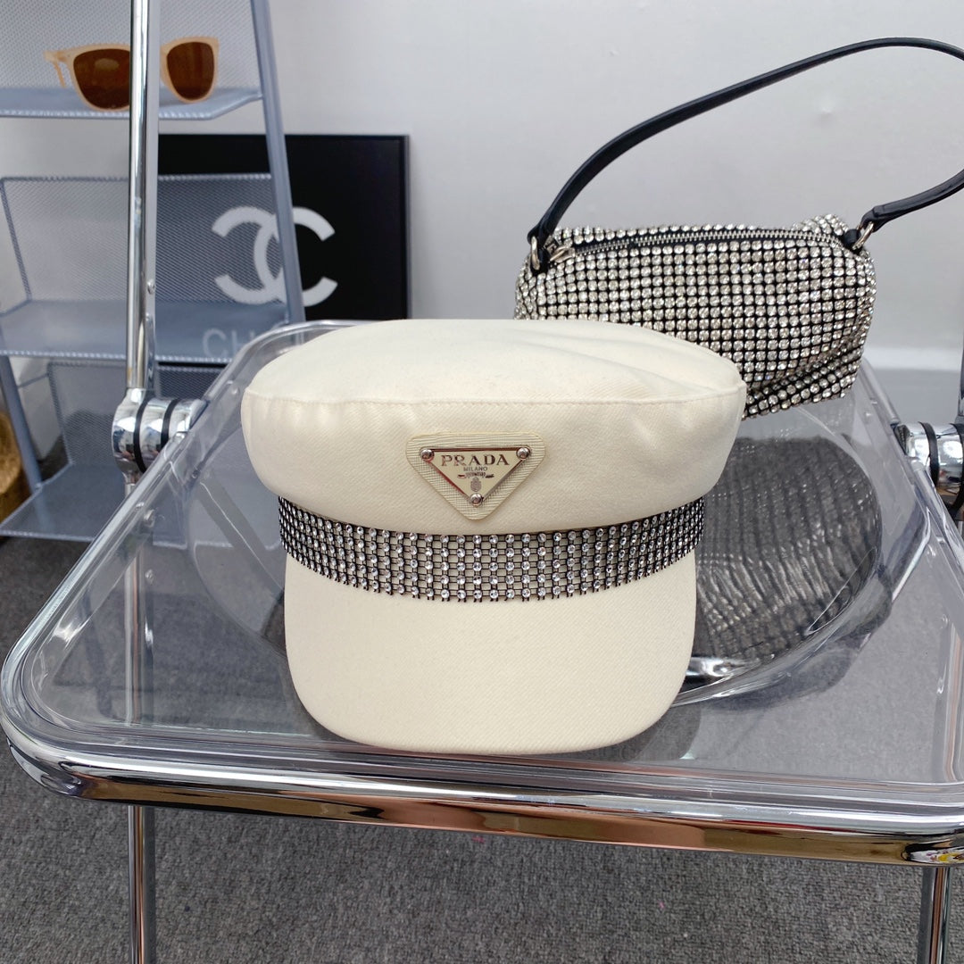 Prada Triangle Logo Cotton Beret | Luxury Designer French Hat