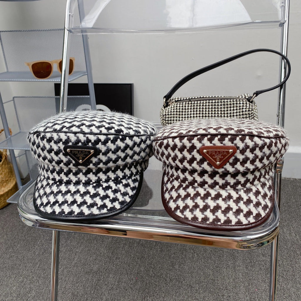 Prada Houndstooth Cotton Bucket Hat | Luxury Designer Checkered Sun Hat