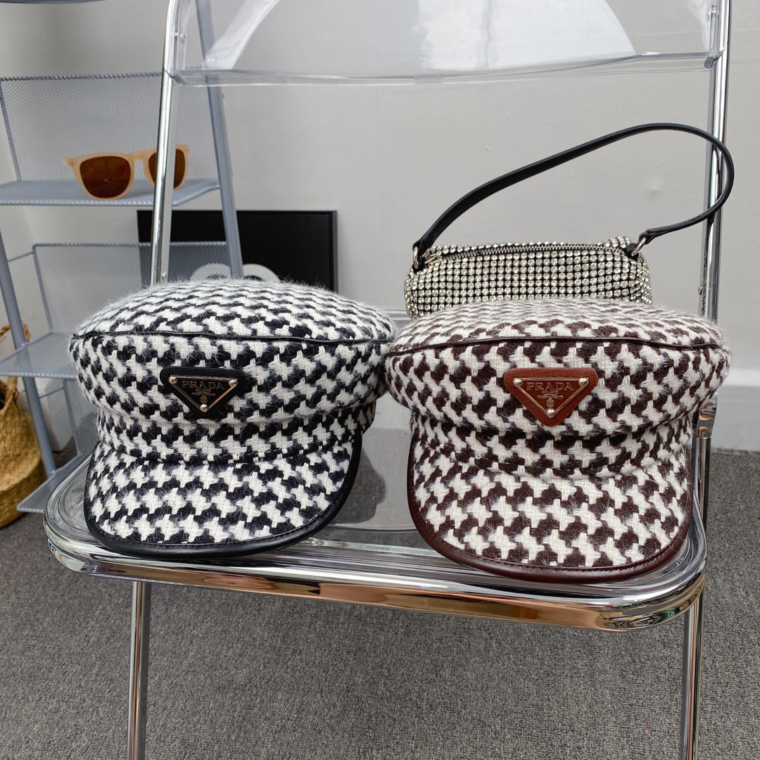 Prada Houndstooth Cotton Bucket Hat | Luxury Designer Checkered Sun Hat