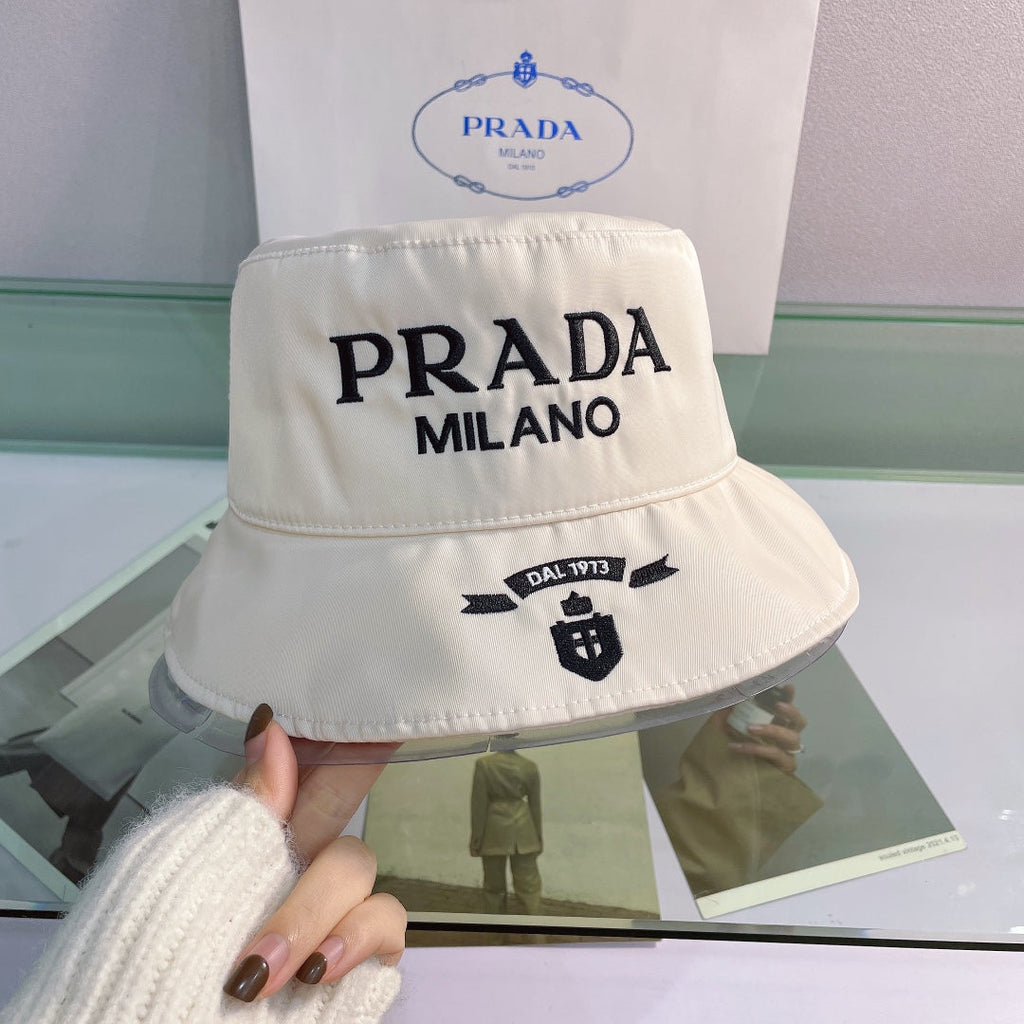 Prada Embroidered Bucket Hat | Luxury Designer Cotton Bucket Hat