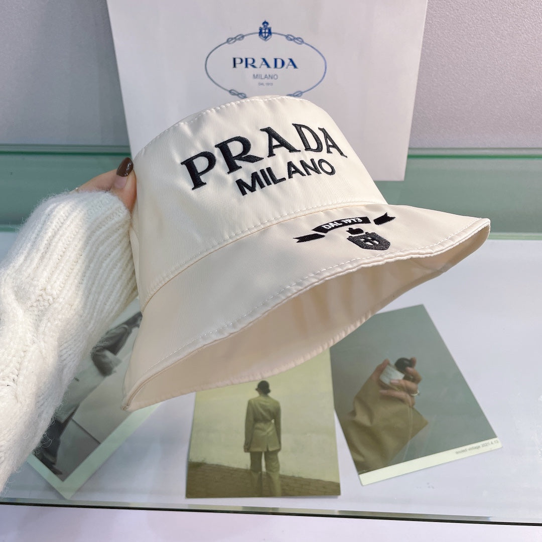 Prada Embroidered Bucket Hat | Luxury Designer Cotton Bucket Hat