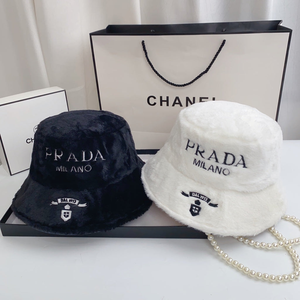 Prada Milano Plush Faux Fur Bucket Hat | Luxury Designer Winter Hat