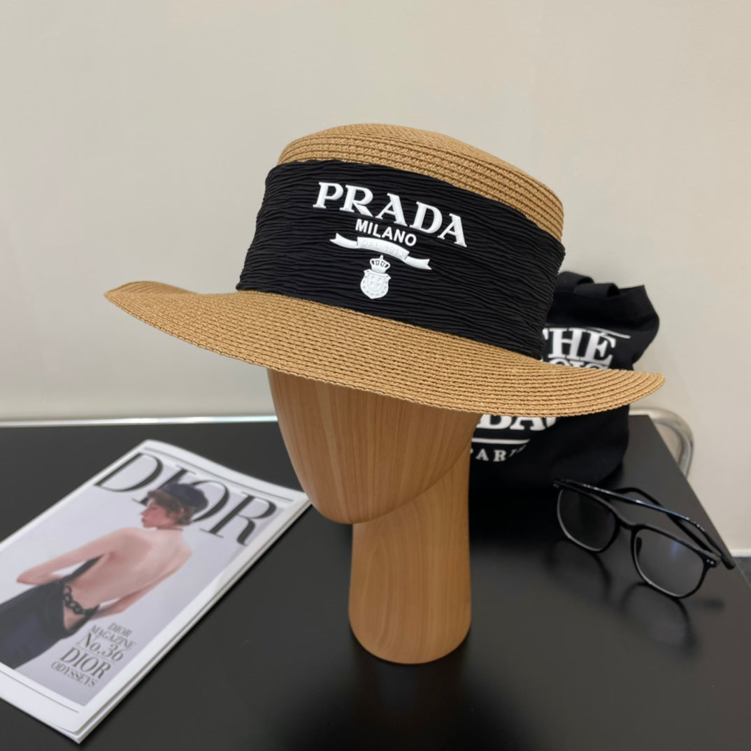 Luxury Prada Raffia Straw Sun Hat for Women