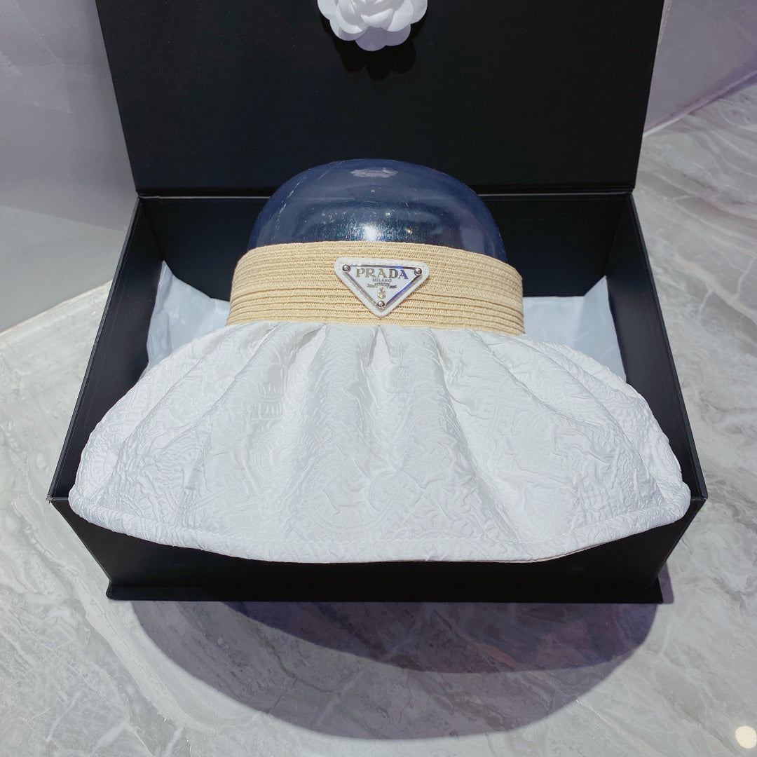 Prada Foldable Crinkled Cotton Sun Visor | Luxury Designer Summer Hat