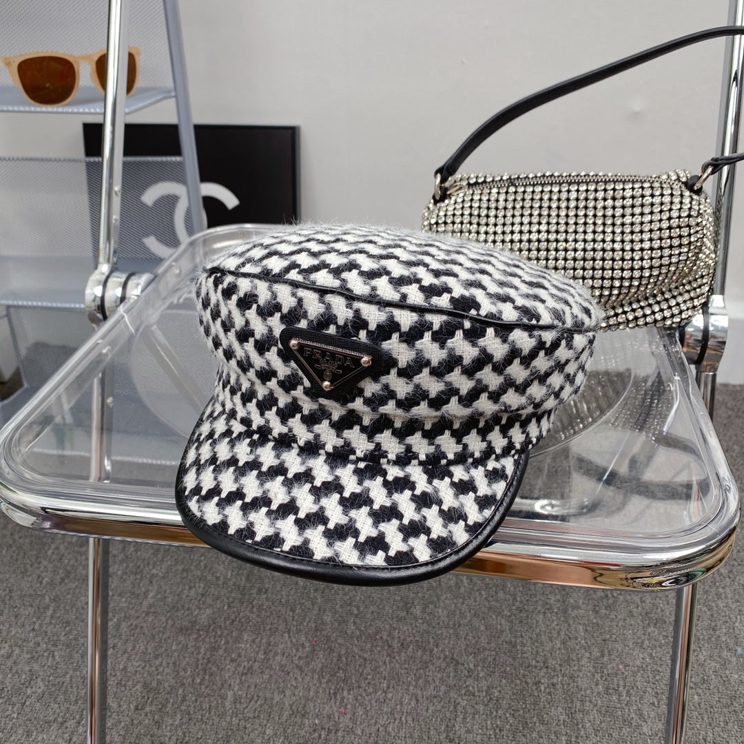 Prada Houndstooth Cotton Bucket Hat | Luxury Designer Checkered Sun Hat