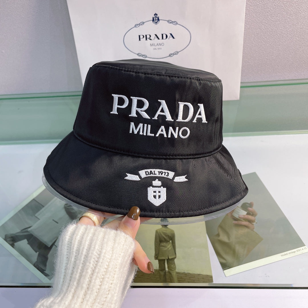 Prada Embroidered Bucket Hat | Luxury Designer Cotton Bucket Hat