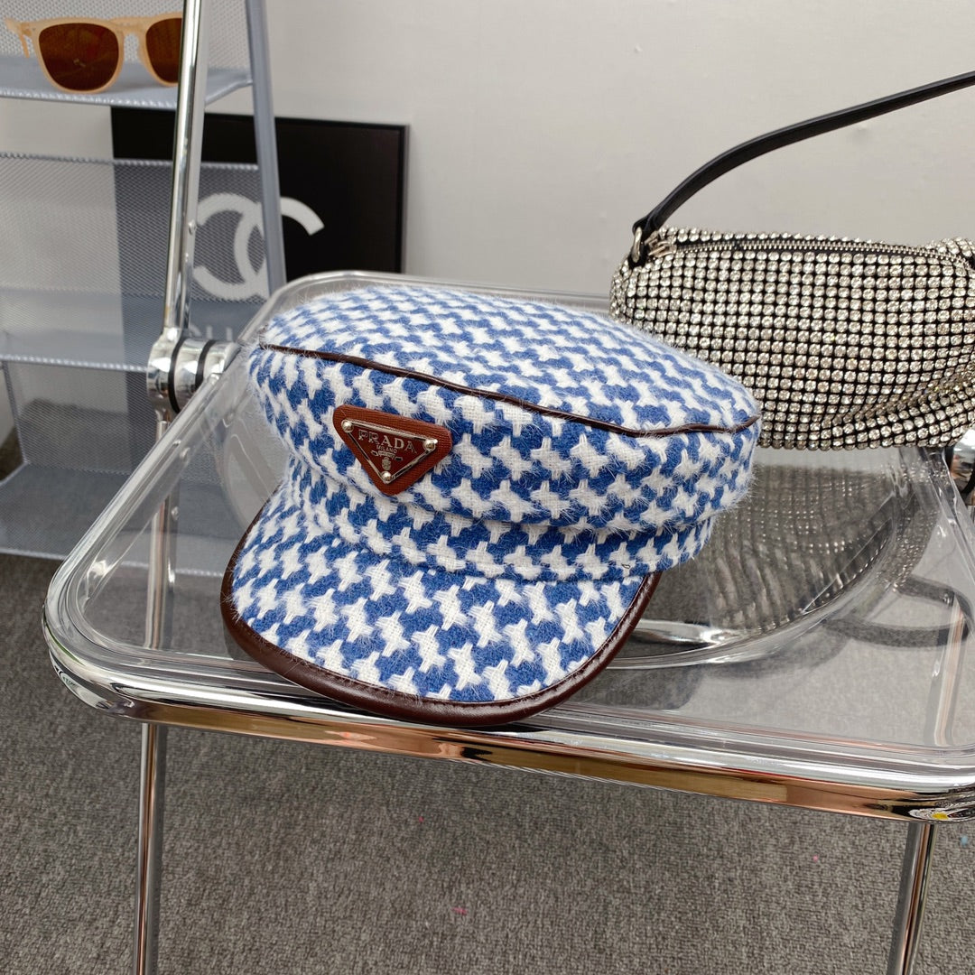 Prada Houndstooth Cotton Bucket Hat | Luxury Designer Checkered Sun Hat