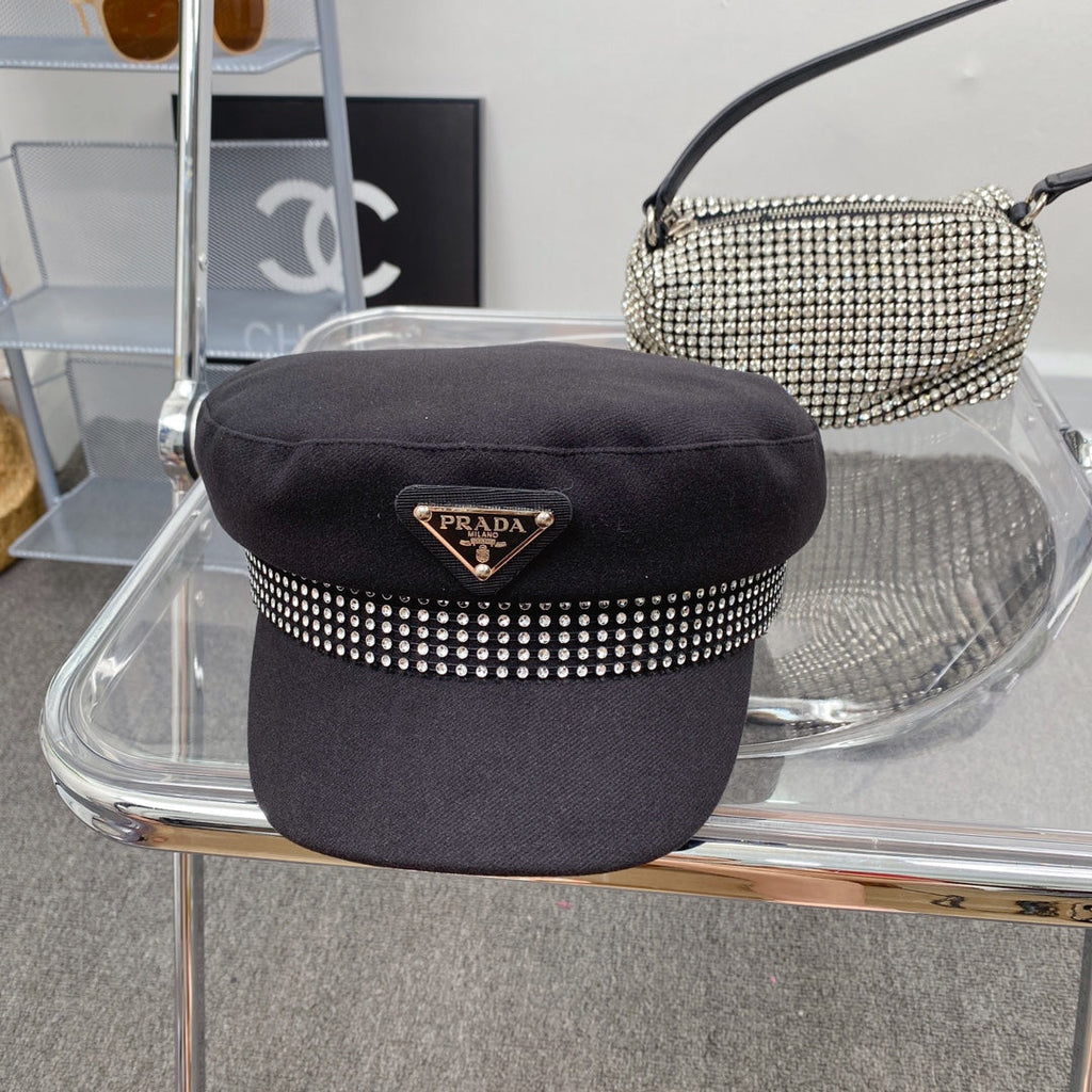 Prada Triangle Logo Cotton Beret | Luxury Designer French Hat