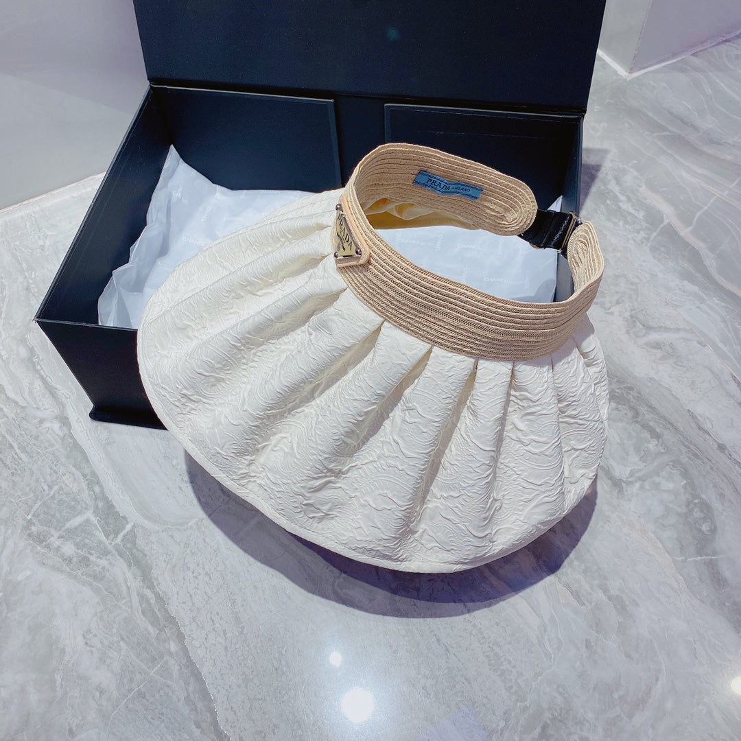 Prada Foldable Crinkled Cotton Sun Visor | Luxury Designer Summer Hat