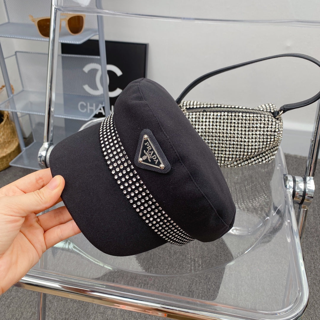 Prada Triangle Logo Cotton Beret | Luxury Designer French Hat