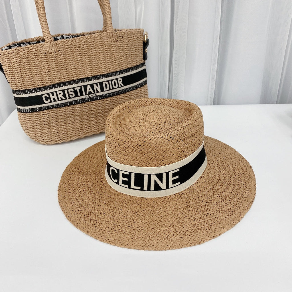 CELINE Raffia Straw Sun Hat | Luxury Designer Wide Brim Summer Hat