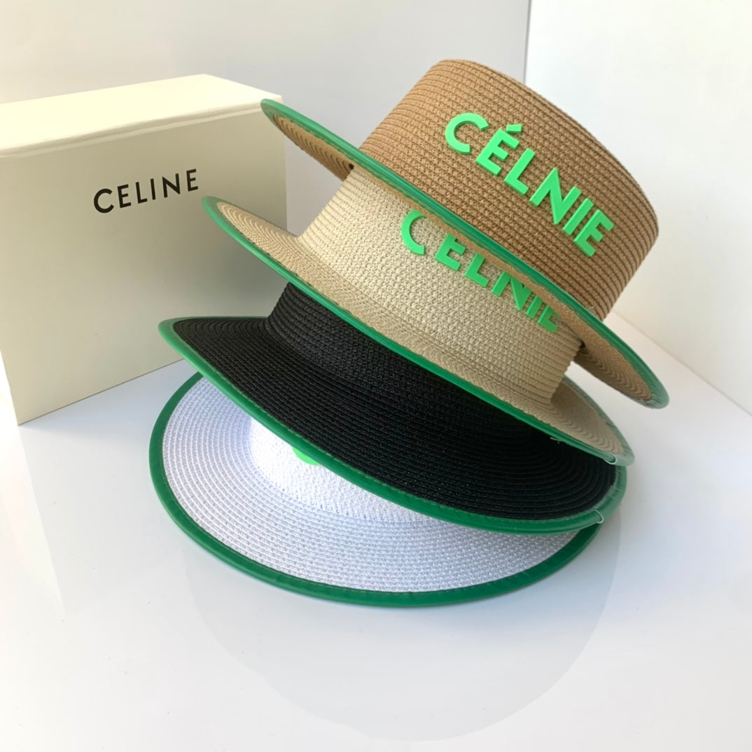 CELINE Flat Top Raffia Straw Hat | Luxury Designer Wide Brim Summer Hat