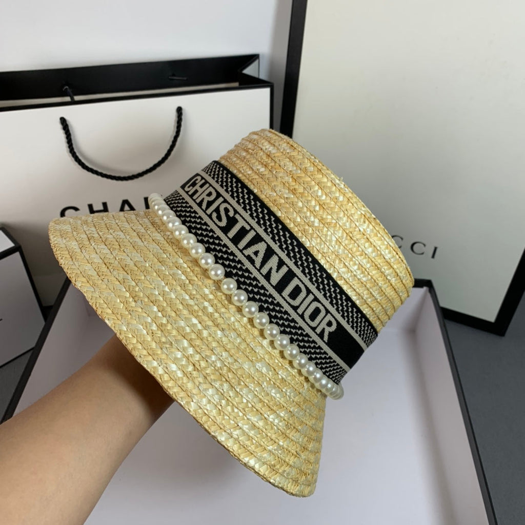 Dior Pearl Web Straw Bucket Hat