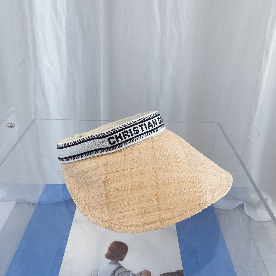 Dior Raffia Straw Sun Visor | Luxury Designer Wide Brim Beach Hat