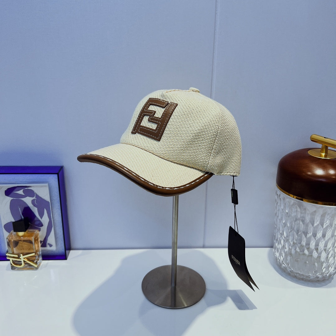 Fendi FF Leather Trim Baseball Cap